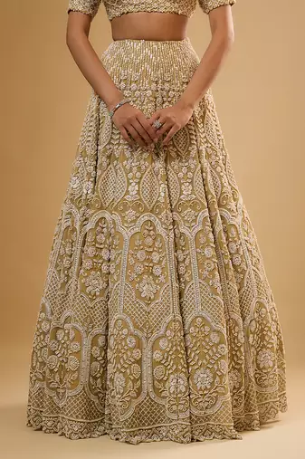 Gold Floral embroidered Georgette Lehenga