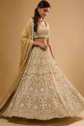 Gold Floral embroidered Georgette Lehenga