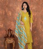 Roman silk embroidered kurta with pant & tabby silk dupatta set