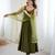 Mehandi Colour Silk Chanderi Fabric Fully Flair Anarkali Kurti With Pant Dupatta Set
