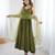 Mehandi Colour Silk Chanderi Fabric Fully Flair Anarkali Kurti With Pant Dupatta Set