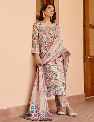 Cotton ikat printed kurta with bottom & chanderi cotton dupatta set 1