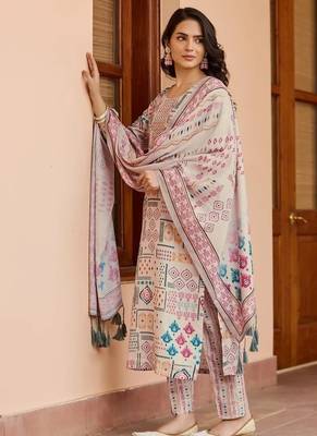 Cotton ikat printed kurta with bottom & chanderi cotton dupatta set 3