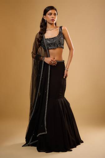 Black Sequin embroidered Georgette Lehenga