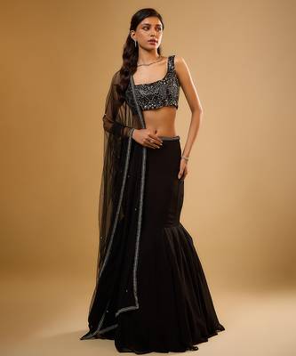 Black Sequin embroidered Georgette Lehenga 1