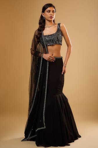 Black Sequin embroidered Georgette Lehenga