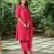Plain dark pink cotton kurta set with striped dupatta -set of 3