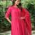 Plain dark pink cotton kurta set with striped dupatta -set of 3