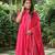 Plain dark pink cotton kurta set with striped dupatta -set of 3