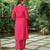 Plain dark pink cotton kurta with palazzos -set of 2