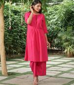Plain dark pink cotton kurta with palazzos -set of 2