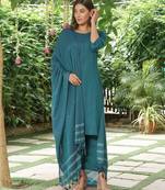 Pecock blue cotton kurta set with buti dupatta-set of 3