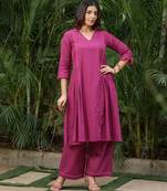 Purple pink buti kurta with purple palazzos set-set of 2