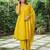 Yellow zari buti kurta ,plain palazzos with striped dupatta -set of 3