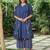 Navy blue cotton kurta, zari striped palazzos with dupatta set-set of 3