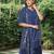 Navy blue cotton kurta, zari striped palazzos with dupatta set-set of 3