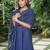 Navy blue cotton kurta, zari striped palazzos with dupatta set-set of 3