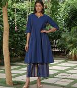 Navy blue cotton kurta, zari striped palazzos  set-set of 2