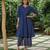 Navy blue cotton kurta, zari striped palazzos  set-set of 2
