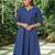 Navy blue cotton kurta, zari striped palazzos  set-set of 2
