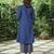 Navy blue cotton kurta, zari striped palazzos  set-set of 2