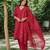 Red zari striped kurta with plain palazzos and  zari dupatta set-set of 3