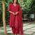 Red zari striped kurta with plain palazzos and  zari dupatta set-set of 3