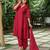 Red zari striped kurta with plain palazzos and  zari dupatta set-set of 3