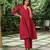 Red zari striped kurta with plain palazzos set-set of 2