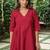 Red zari striped kurta with plain palazzos set-set of 2