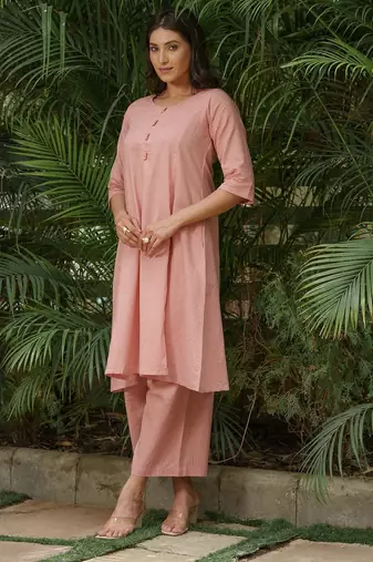 Dusty pink kurta,zari checkered palazzos set-set of 2