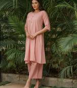 Dusty pink kurta,zari checkered palazzos set-set of 2