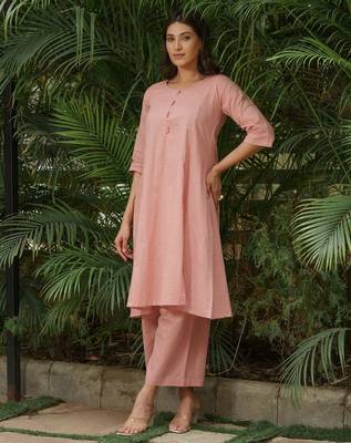 Dusty pink kurta,zari checkered palazzos set-set of 2 2