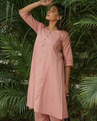 Dusty pink kurta,zari checkered palazzos set-set of 2 3