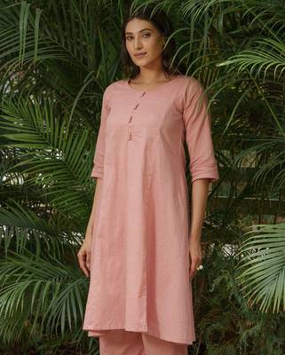 Dusty pink kurta,zari checkered palazzos set-set of 2 4