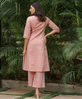 Dusty pink kurta,zari checkered palazzos set-set of 2 5