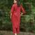 Red dobby kurta set with palazzos set-set of 2