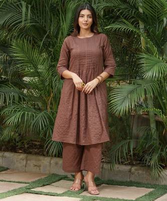 Brown stripes lurex kurta with palazzos set-set 2 1