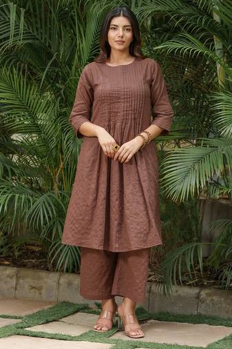 Brown stripes lurex kurta with palazzos set-set 2