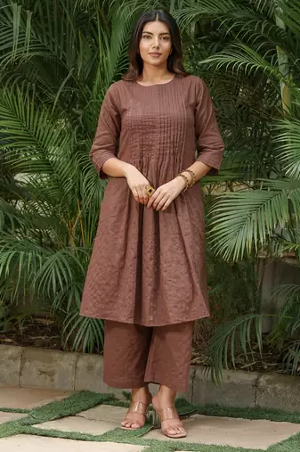 Brown stripes lurex kurta with palazzos set-set 2