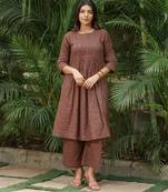 Brown stripes lurex kurta with palazzos set-set 2