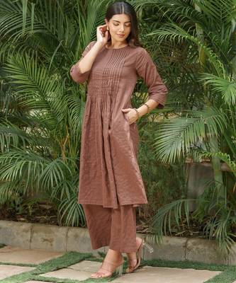 Brown stripes lurex kurta with palazzos set-set 2 2