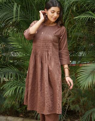 Brown stripes lurex kurta with palazzos set-set 2 3