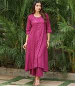 Magenta dobby cotton lurex kurta with palazzos set-set of 2