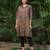 Brown zari stripes kurta with black pants set- set of 2