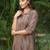 Brown zari stripes kurta with black pants set- set of 2