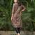 Brown zari stripes kurta with black pants set- set of 2