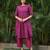 Dark purple cotton slub kurta,striped purple-maroon palazzos set- set of 2