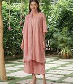 Dusty pink cotton dobby kurta,palazzos with kota doria dupatta set-set of 3