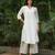 White cotton polka dobby kurta with stripes palazzos set-set of 2